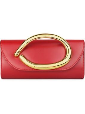 〽️ Women's Red Vegan Leather Clutch Purse Gold Handle Evening Handbag
